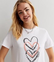 New Look White Animal Print Love Hearts Logo T-Shirt